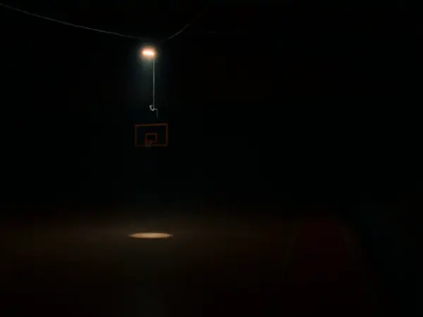 An empty court under one light